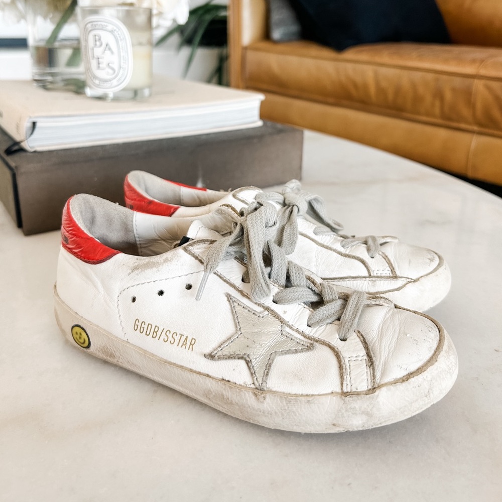 GOLDEN GOOSE KIDS CHILDRENS RED SILVER WHITE LEATHER SNEAKERS SIZE 30